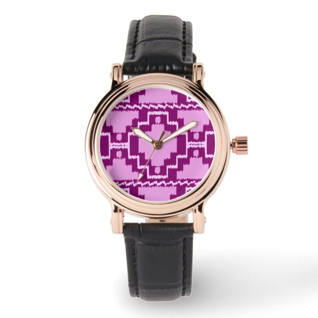 Ikat Aztec Pattern - Amethyst Purple and Violet Watch (Front)