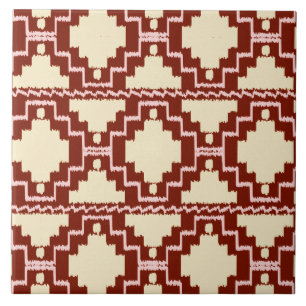 Ikat Aztec Pattern - Beige, Burgundy and Pink Ceramic Tile