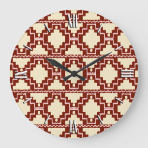 Ikat Aztec Pattern - Beige, Burgundy and Pink Large Clock