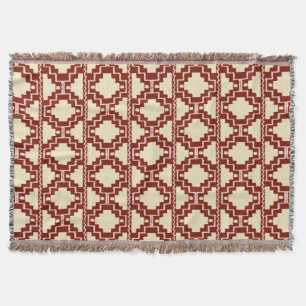 Ikat Aztec Pattern - Beige, Burgundy and Pink Throw Blanket