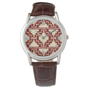 Ikat Aztec Pattern - Beige, Burgundy and Pink Watch