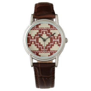 Ikat Aztec Pattern - Beige, Burgundy and Pink Watch