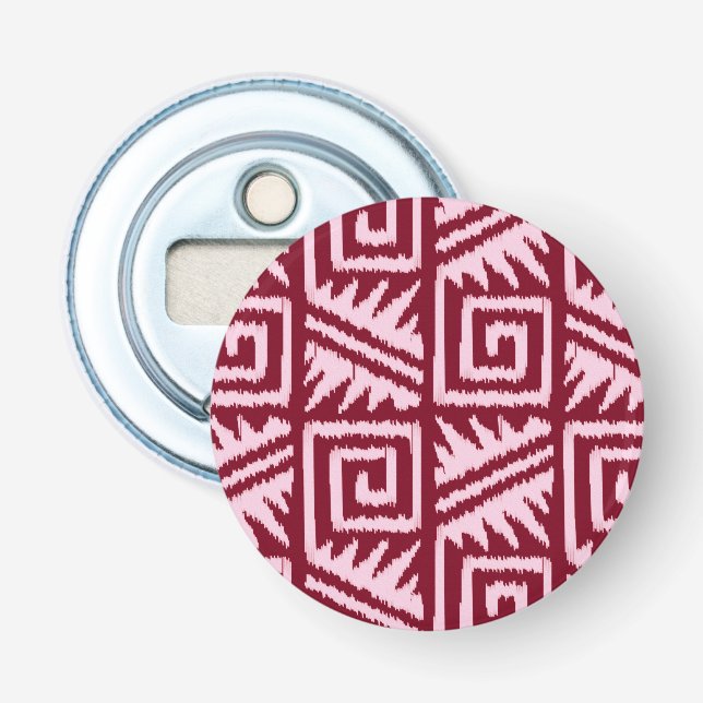 Ikat Aztec Pattern - Burgundy and Pink Bottle Opener (Front)