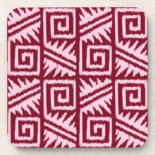 Ikat Aztec Pattern - Burgundy and Pink Drink Coaster (Front)