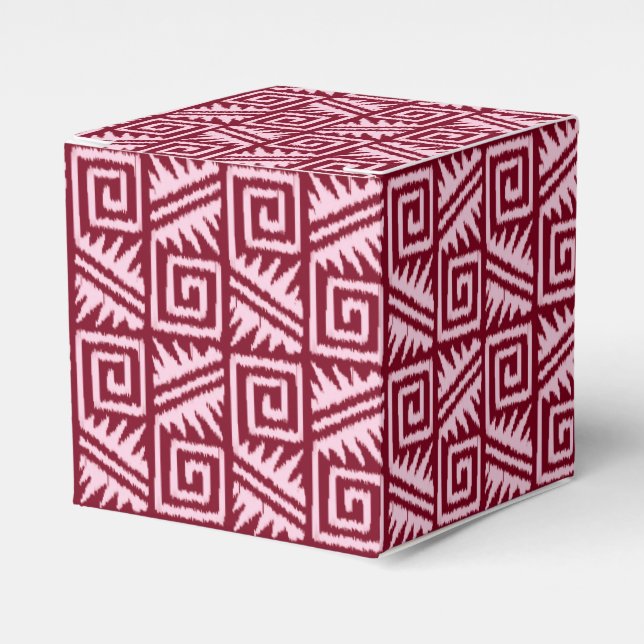 Ikat Aztec Pattern - Burgundy and Pink Favor Boxes (Front Side)