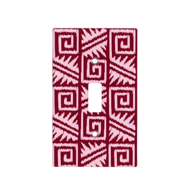 Ikat Aztec Pattern - Burgundy and Pink Light Switch Cover (Front)