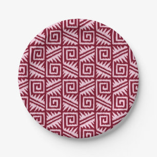 Ikat Aztec Pattern - Burgundy and Pink Paper Plates