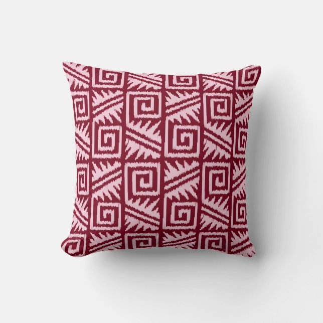 Ikat Aztec Pattern - Burgundy and Pink Throw Pillow (Front)
