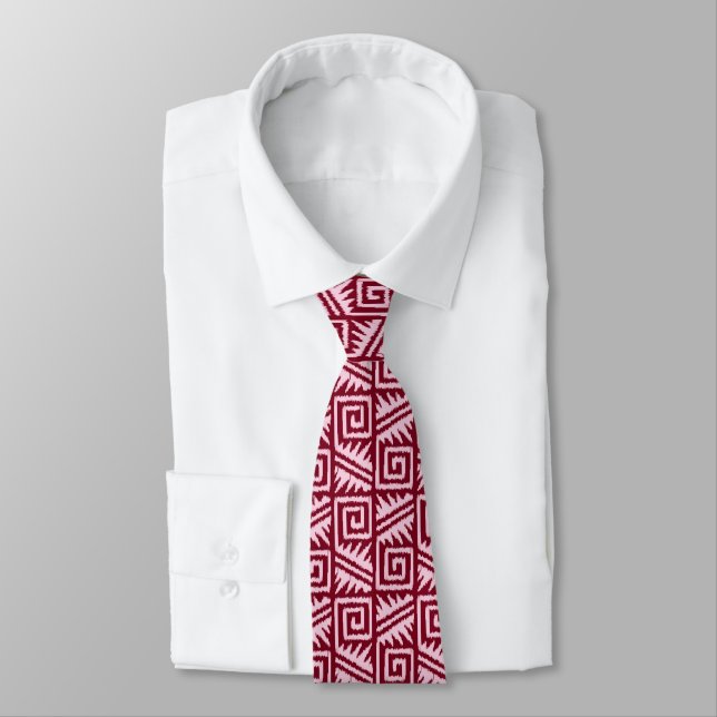 Ikat Aztec Pattern - Burgundy and Pink Tie (Tied)