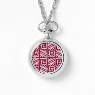 Ikat Aztec Pattern - Burgundy and Pink Watch