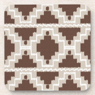 Ikat Aztec Pattern - Chocolate Brown and Taupe Drink Coaster