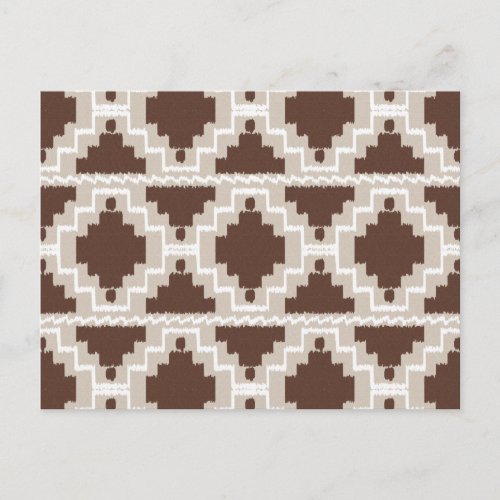 Ikat Aztec Pattern _ Chocolate Brown and Taupe Postcard