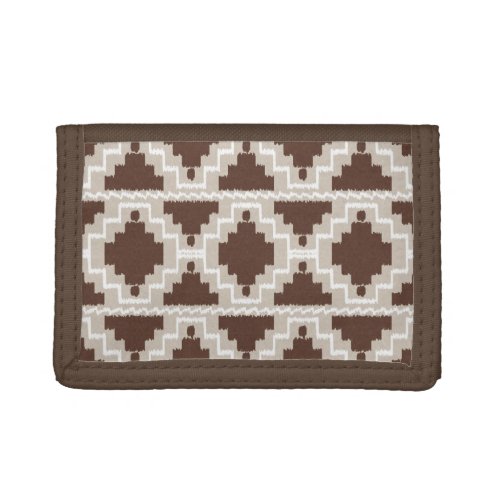 Ikat Aztec Pattern _ Chocolate Brown and Taupe Tri_fold Wallet
