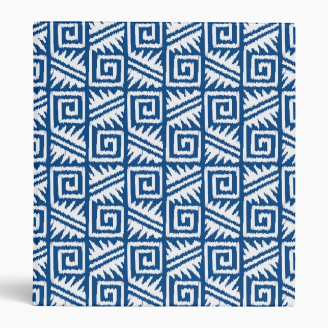 Ikat Aztec Pattern - Cobalt Blue and White Binder (Front)
