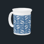 Ikat Aztec Pattern - Cobalt Blue and White Drink Pitcher<br><div class="desc">Classic Aztec tribal pattern with a striated,  Ikat woven texture - White on a deep cobalt blue background</div>