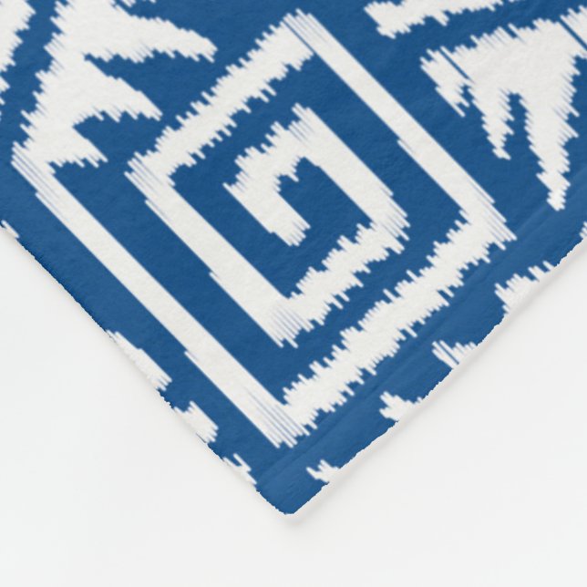 Ikat Aztec Pattern - Cobalt Blue and White Fleece Blanket (Corner)