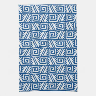 Ikat Aztec Pattern - Cobalt Blue and White Kitchen Towel