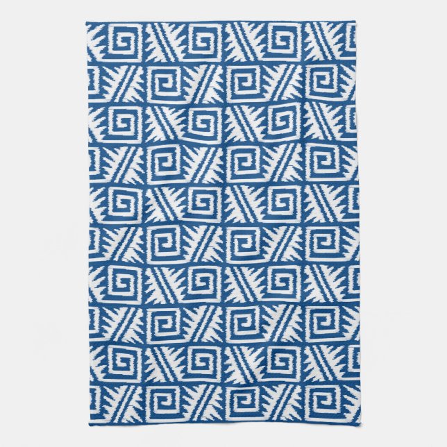 Ikat Aztec Pattern - Cobalt Blue and White Kitchen Towel (Vertical)