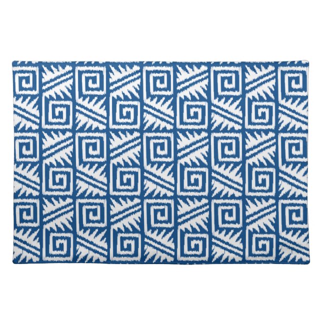 Ikat Aztec Pattern - Cobalt Blue and White Placemat (Front)
