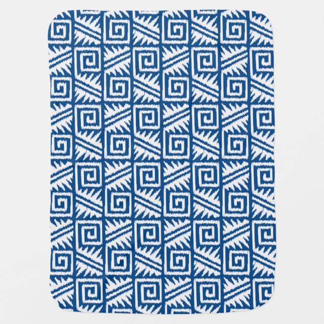 Ikat Aztec Pattern - Cobalt Blue and White Receiving Blanket (Front)