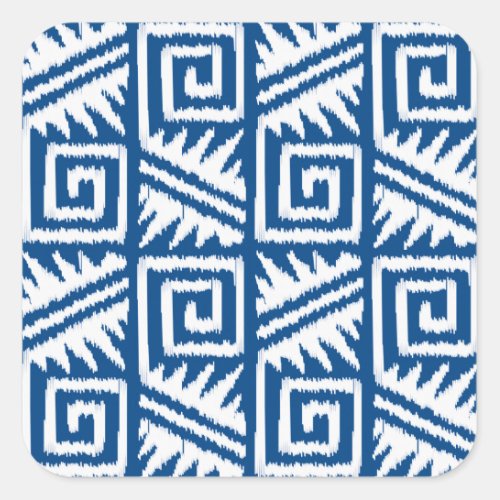 Ikat Aztec Pattern _ Cobalt Blue and White Square Sticker