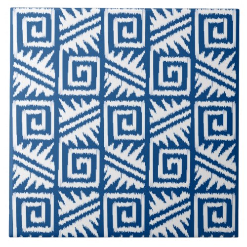 Ikat Aztec Pattern _ Cobalt Blue and White Tile