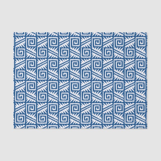 Ikat Aztec Pattern - Cobalt Blue and White Tissue Paper (Front)
