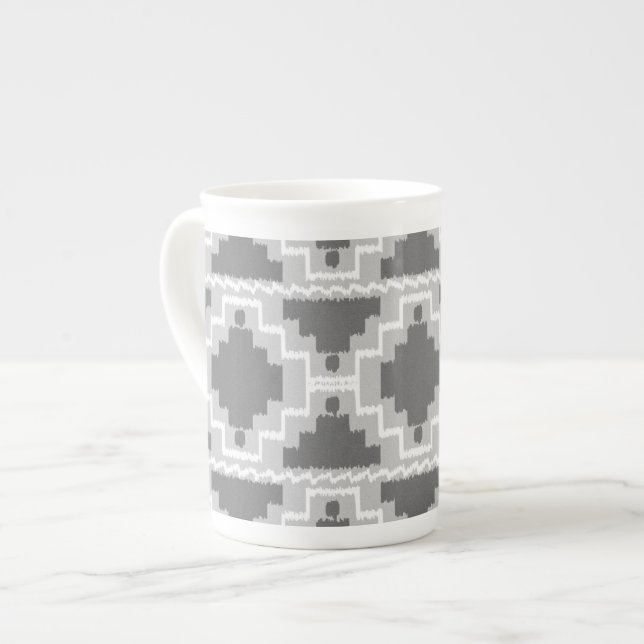 Ikat Aztec Pattern - Dark and light Grey / Gray Bone China Mug (Front Left)