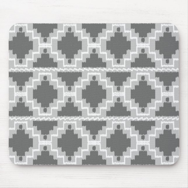 Ikat Aztec Pattern - Dark and light Grey / Gray Mouse Pad (Front)