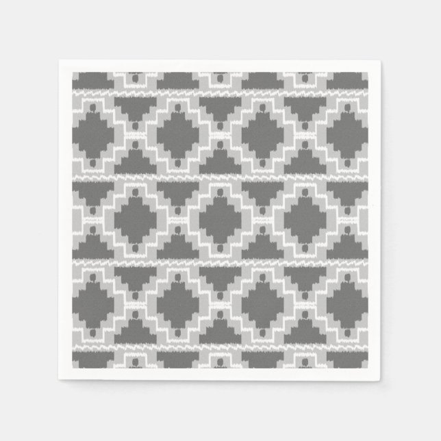 Ikat Aztec Pattern - Dark and light Grey / Gray Paper Napkins (Front)