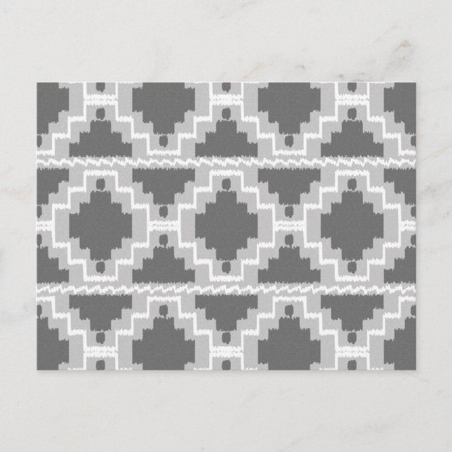 Ikat Aztec Pattern - Dark and light Grey / Gray Postcard (Front)