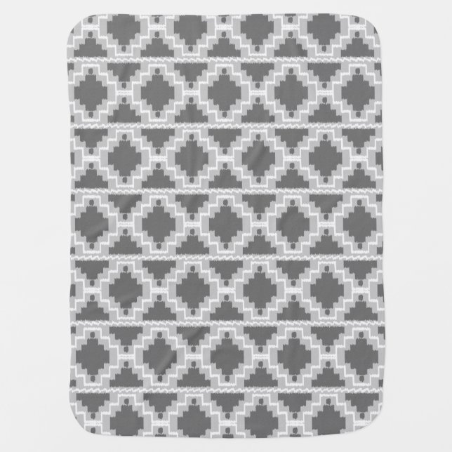 Ikat Aztec Pattern - Dark and light Grey / Gray Receiving Blanket (Front)