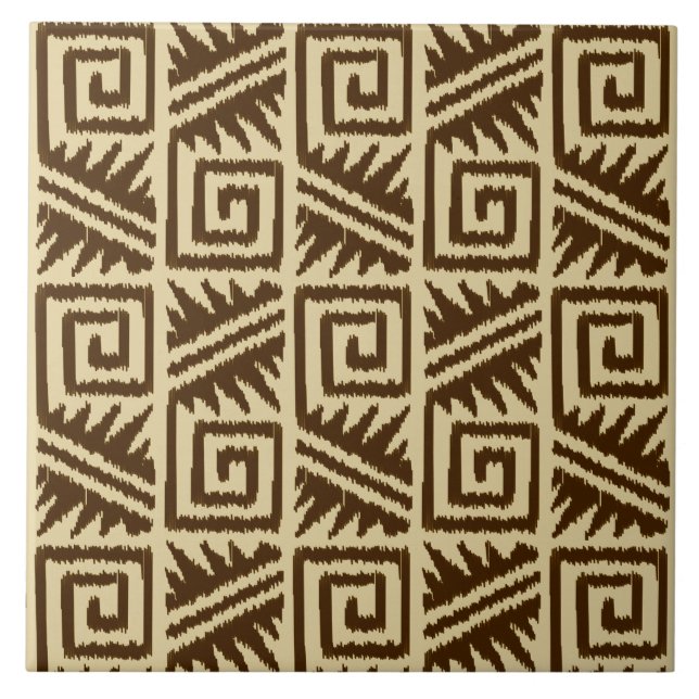 Ikat Aztec Pattern - Dark Brown and Tan Ceramic Tile (Front)