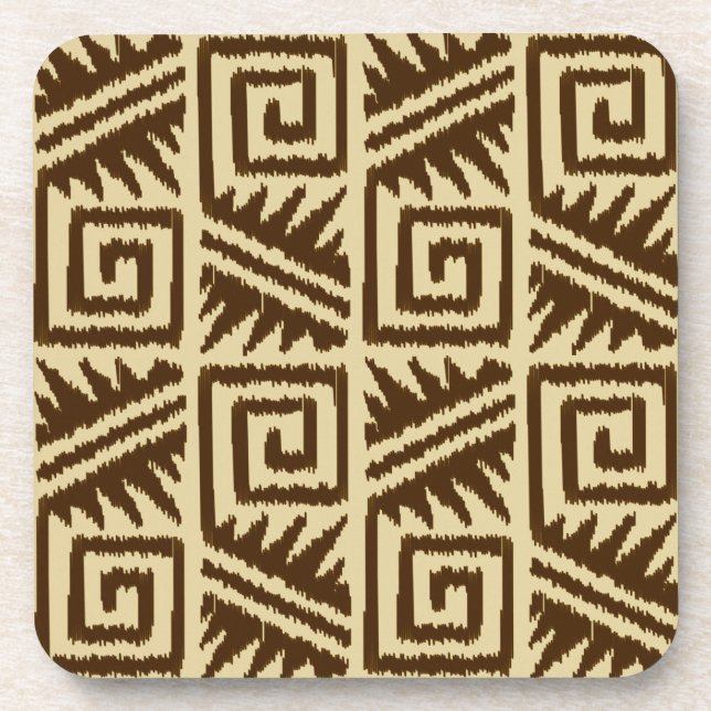 Ikat Aztec Pattern - Dark Brown and Tan Drink Coaster (Front)