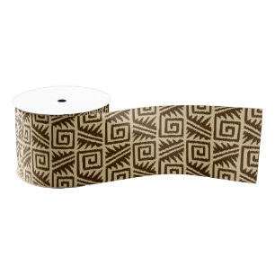 Ikat Aztec Pattern - Dark Brown and Tan Grosgrain Ribbon
