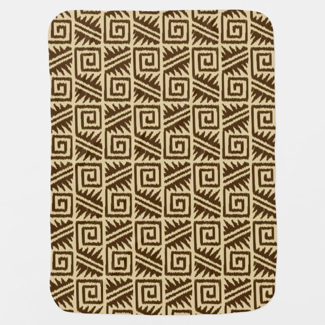 Ikat Aztec Pattern - Dark Brown and Tan Swaddle Blanket (Front)