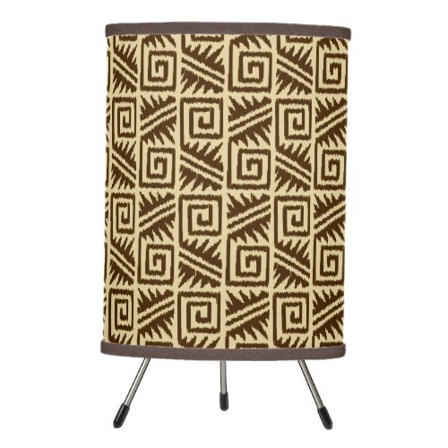 Ikat Aztec Pattern _ Dark Brown and Tan Tripod Lamp