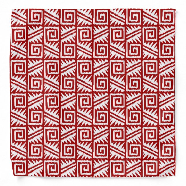 Ikat Aztec Pattern - Dark Red and White Bandana (Front)
