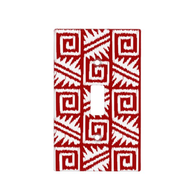 Ikat Aztec Pattern - Dark Red and White Light Switch Cover (Front)