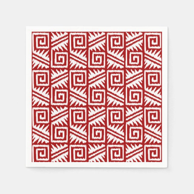 Ikat Aztec Pattern - Dark Red and White Paper Napkins (Front)
