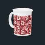 Ikat Aztec Pattern - Dark Red and White Pitcher<br><div class="desc">Classic Aztec tribal pattern with a striated,  Ikat woven texture - White on a deep lipstick red background</div>