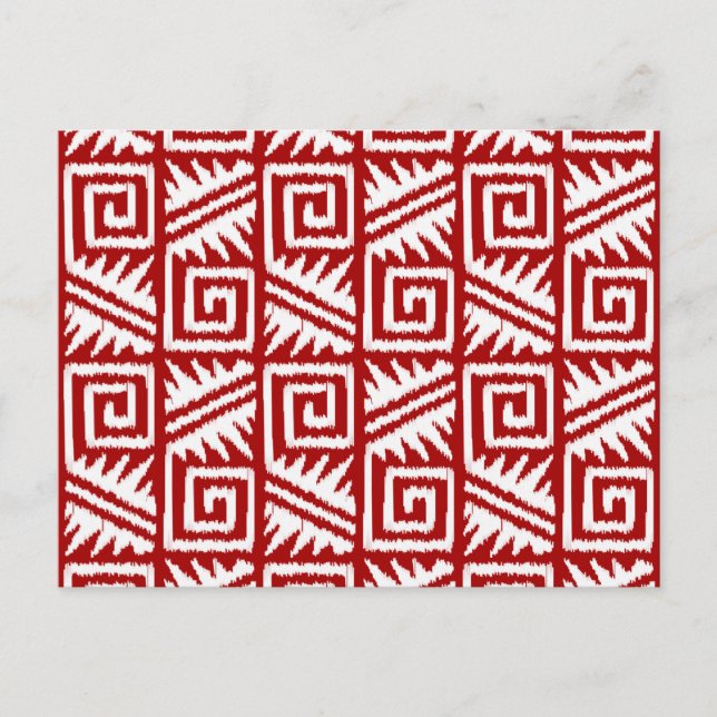 Ikat Aztec Pattern - Dark Red and White Postcard (Front)