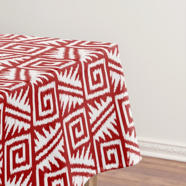 Ikat Aztec Pattern - Dark Red and White Tablecloth (In Situ)