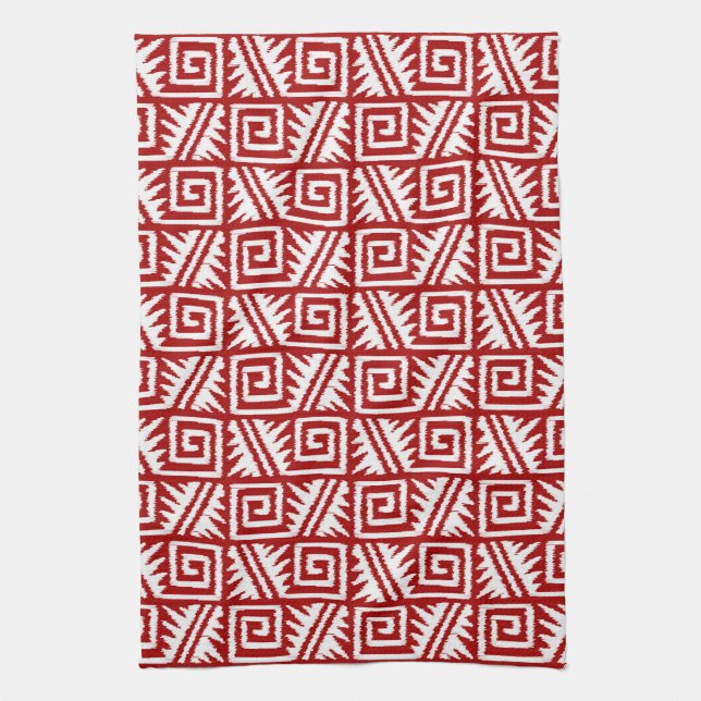Ikat Aztec Pattern - Dark Red and White Towel (Vertical)