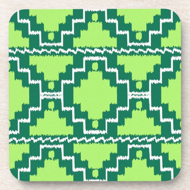 Ikat Aztec Pattern - Forest and Lime Green Beverage Coaster (Front)