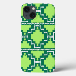 Ikat Aztec Pattern - Forest and Lime Green iPhone 13 Case