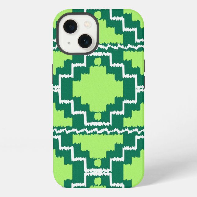 Ikat Aztec Pattern - Forest and Lime Green Iphone Case (Back)