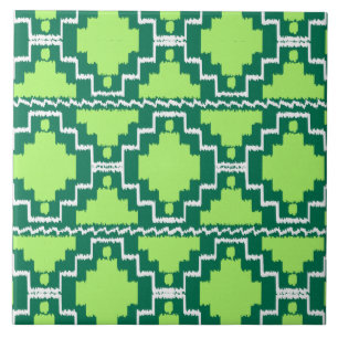Ikat Aztec Pattern - Forest and Lime Green Tile
