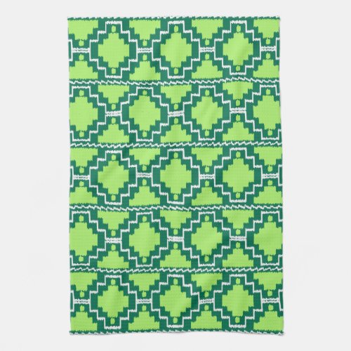 Ikat Aztec Pattern _ Forest and Lime Green Towel