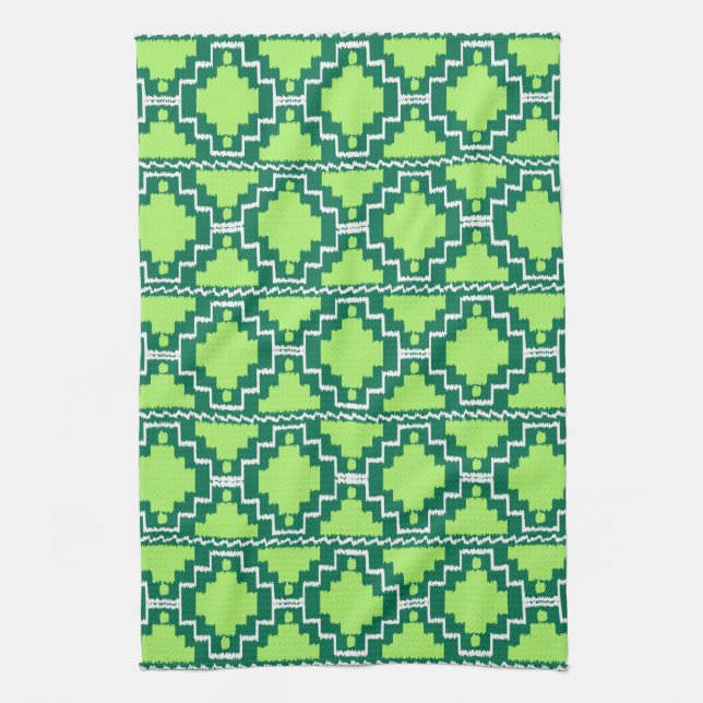 Ikat Aztec Pattern - Forest and Lime Green Towel (Vertical)